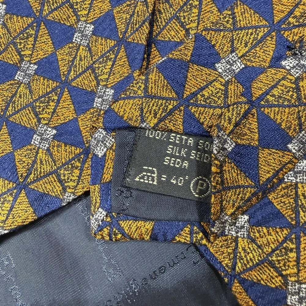 Ermenegildo Zegna Silk Tie Mens One Size Blue‎ Geometric Made In Italy Necktie
